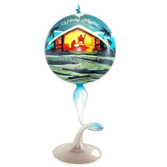 VTG Christmas Nativity Scene Tea Light Hand Blown Painted Glass Frosted - Picture 1 of 6